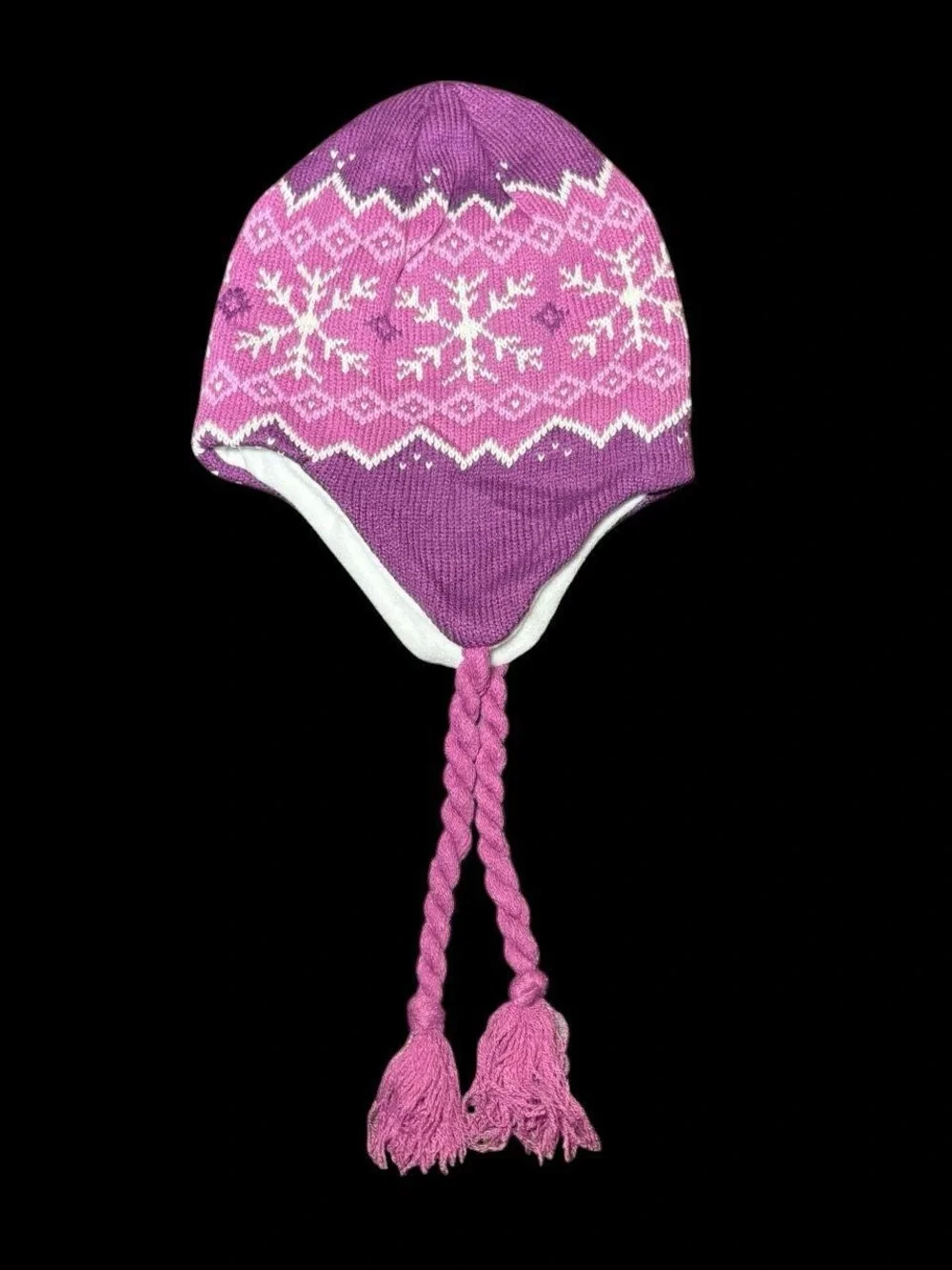 Kids Purple & Pink Snowflake Knit Earflap Hat - Brand